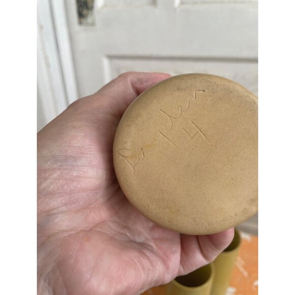 Vintage MCM Dryden Pottery Tumbler Glasses Set of 4 Yellow/Green - Picture 2 of 9